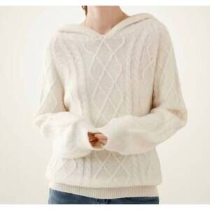 NEW W. CASHMERE cable knit cashmere hoodie in ivory